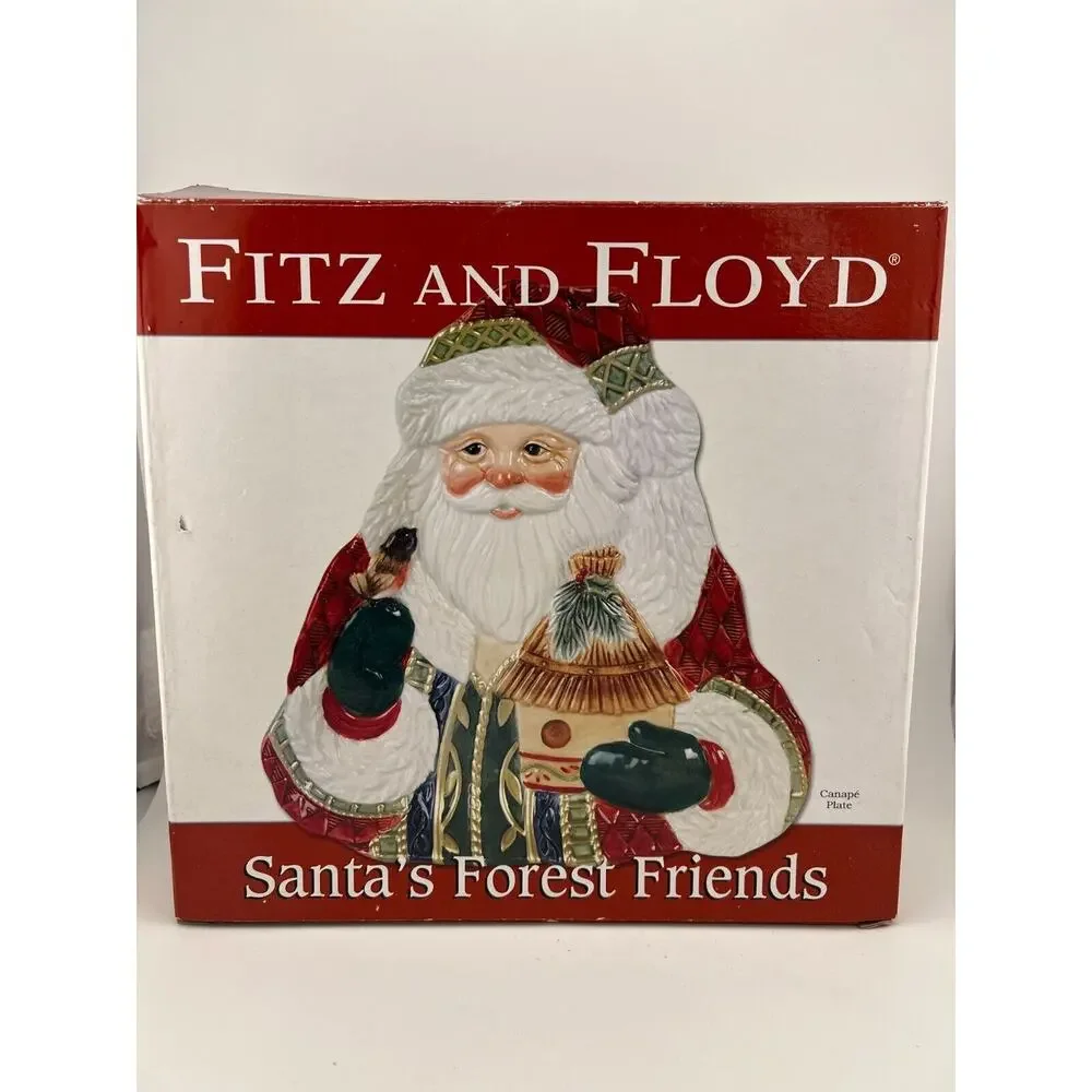 Vintage Fitz and Floyd Santa's Forest Friends Santa Canape Appetizer‎ Plate